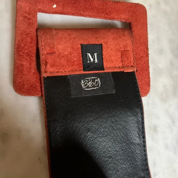 VTG 80s Bibo Folk Flowerchild Avant Garde Boho Hippie Orange Wide Suede Belt M - Picture 6 of 8